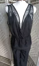 Zara Black Lace Jumpsuit size 8/10 Deep Plunge Neckline Cocktail Party Wear Bnwt