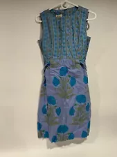 Design Thai Bangkok Sz 12 Blue Purple Floral Sleeveless Dress with Pocket