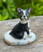 Boston Terrier Seated Dog on Pillow Basil Matthews Signed Figurine UK