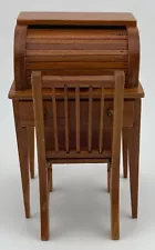 Pecan Roll-top Desk & Chair Dollhouse Furniture Town Square Miniatures T7255