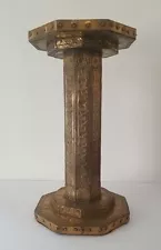 Antique Vintage Floral Brass on Wood Pedestal 18" Plant Stand Arts and Crafts