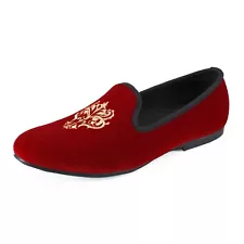 Men Slip on Red Velvet Loafers Smoking Slippers Flats Formal Dress Wedding Shoes