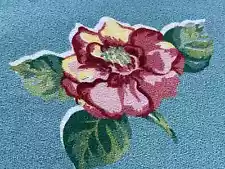 Full Swing Camellia Roses & Aquamarine Tiffany Box Blue Barkcloth Vintage fabric