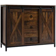 Industrial Farmhouse Kitchen Sideboard Buffet Cabinet w/ Drawers Rustic Brown