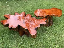 Two Vintage Naturally Unique Tree Trunk Handmade Coffee Tables