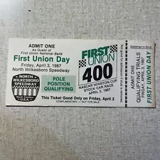 1987 North Wilkesboro Speedway North Carolina First Union 400 Unused Ticket