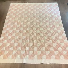 VTG Handmade Quilt Queen Size 73” x 88” Bowtie Farmhouse Grandmother