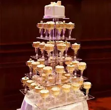 CUPCAKE STAND 5 Tiers Clear Premium Square Crystal Acrylic Birthday Party SALE