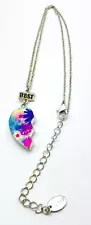 Claires Multicolor Enamel Floral Half Heart BFF Pendant Necklace Silver Tone