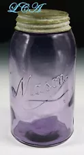 BEAUTIFUL antique MASON script QUART size FRUIT JAR sun color amethyst CLEAN