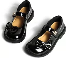 Black School Shoes for Girls,Mary Jane Shoes,Dress Shoes Flats Bowknot (Size:8)