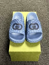 GUCCI Blue Water Ripple Slides Interlocking G Size 9