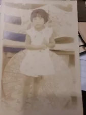 Antique Postcard Little Girl Parasol American Flag No Shoes RPPC