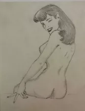 Original Pin Up Drawings / Illustrations Circa 1950 Smiling Sitting - MacPherson