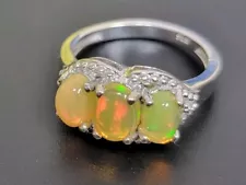 Sterling Silver Artisan Premium Quality Ethiopian Welo Opal Cocktail Ring Size 5