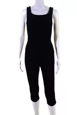 Chanel Womens Black Square Neck Sleeveless Cropped Straight Leg Jumpsuits Size34