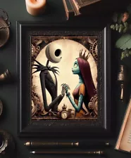 Nightmare Before Christmas Jack and Sally Vintage Steampunk painting art print