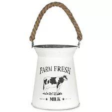 Farm Fresh Milk With Cow Design White Metal Jug