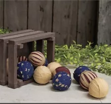 12 Primitive Americana Rag Balls - 1.5" Bowl Fillers - Patriotic