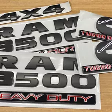 5PCS Matte Black Emblem Badges For RAM 3500 HEAVY DUTY 4X4 Cummins Turbo Diesel