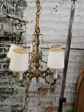 New ListingVintage Antique Ornate Brass Chandelier 5 Arm Light Candle Crystal Prism