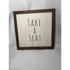 Trinx Take a Seat Sign Farmhouse Rustic Bathroom Wall Decor Brown Framed