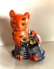 Fenton Glass Halloween Haunted House CAT matches orange ghost OOAK Rachelle