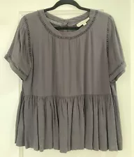 LOFT Ladder Peplum Top, Grey, Size Large