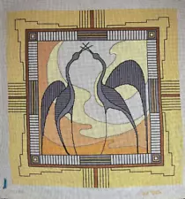 Old Town, Stylized Birds, Hand Painted Needlepoint Canvas