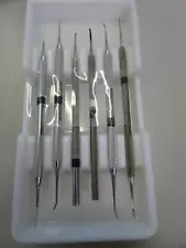 Set of 6 Stainless Steel Dental Instruments w/Antique Milk Glass Tray