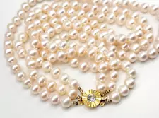 Heavy Stunning Hand Knotted Pearl Triple Strand Choker Necklace 16" B02