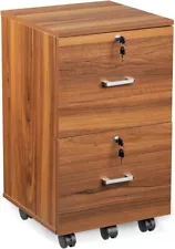 2 Drawer File Cabinet with Lock, Wood Grain Walnut File Cabinet for Letter Size