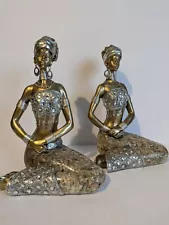 2 Pcs African Lady Figurines Resin Statues With Bling Decorations