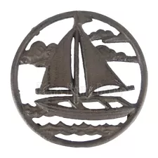 Sailboat Trivet Cast Iron Rustic Antique Style Hot Pot Plate Holder Nautical