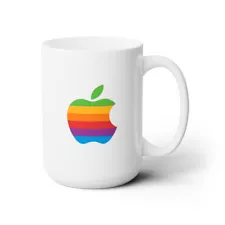 Apple Macintosh Computer Old Rainbow Logo Coffee Mug 15oz Ceramic Vintage 80's