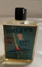 Antique Bieley's Baby Oil 6 Oz Glass Bottle 95% Full Display Advertising