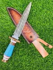 13”Custom HAND FORGED DAMASCUS STEEL Hunting Dagger KNIFE/BLADE Turquoise Stone