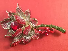 Vintage Jewellery Brooch Pin Red Rose Flower for Coat Hat Dress Crystal Jewelry