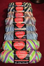 Red Heart Variegated Yarn lot of 8 Skeins