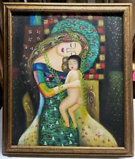 Mother and Child after Gustav Klimt, signed original painting