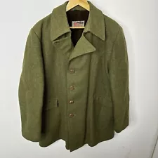 Vintage Hudson’s Bay Company Men XL Green Wool Coat Peacoat Lined Winter Green