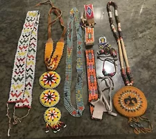 Lot Of Vintage Native American Beadwork Seed Bead Ceremonial Medallion More