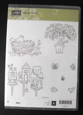 Stampin Up! Flying Home Rubber Stamp Birds Babies Nest Tree Butterfly Bee