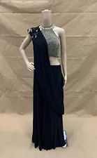 Women Black Embellished Saree W/ Readymade Blouse