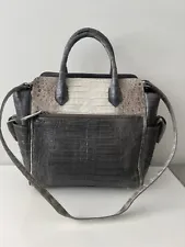 Genuine Crocodile Two-Tone Large Satchel Shoulder Bag Handbag Gray/Beige