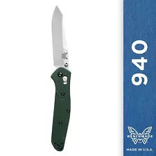 Benchmade 940 Plain Edge 3.4" Green Aluminum Folding Pocket Knife