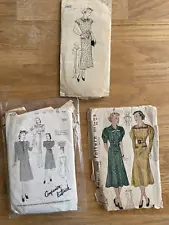 Lot of 3 Vintage 1930s Sewing Patterns, Bust 36, 38 Women's Dress, Art Deco