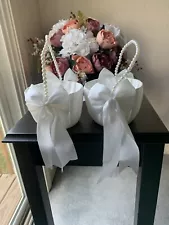 Flower Girl Baskets for Wedding,Ivory Flower Girl Basket set of 2,Wedding