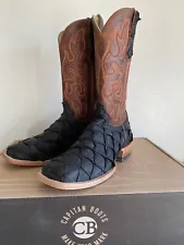 Capitan Men’s Black Pirarucu Fish Skin Cowboy Boots - 9.5 D (Gently Used)
