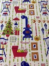 Vintage Christmas Gift Wrapping Paper OLD TIME XMAS Wood stove Tree 18”x26”